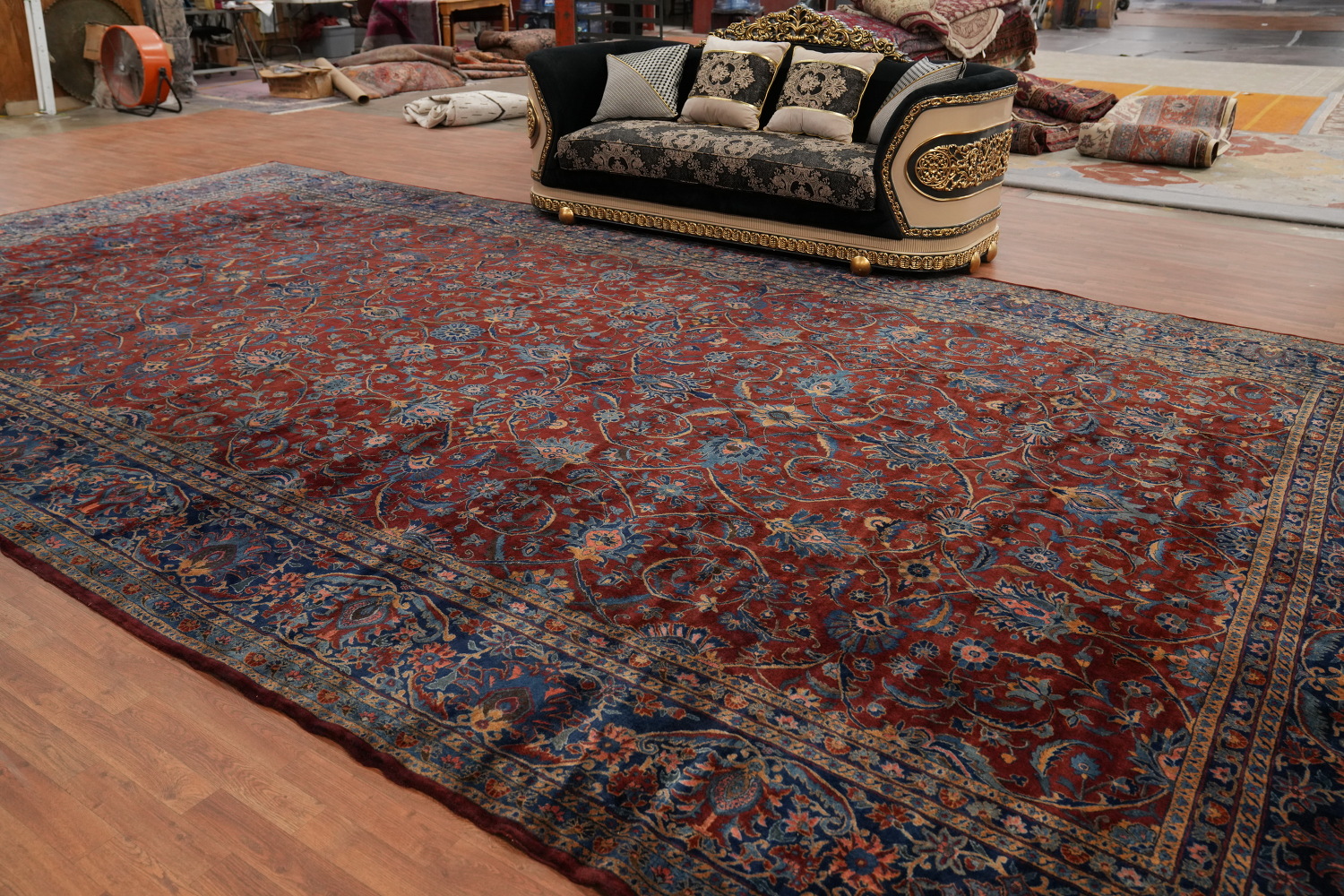 Antique Vegetable Dye Kashan Persian Large Rug 12x23