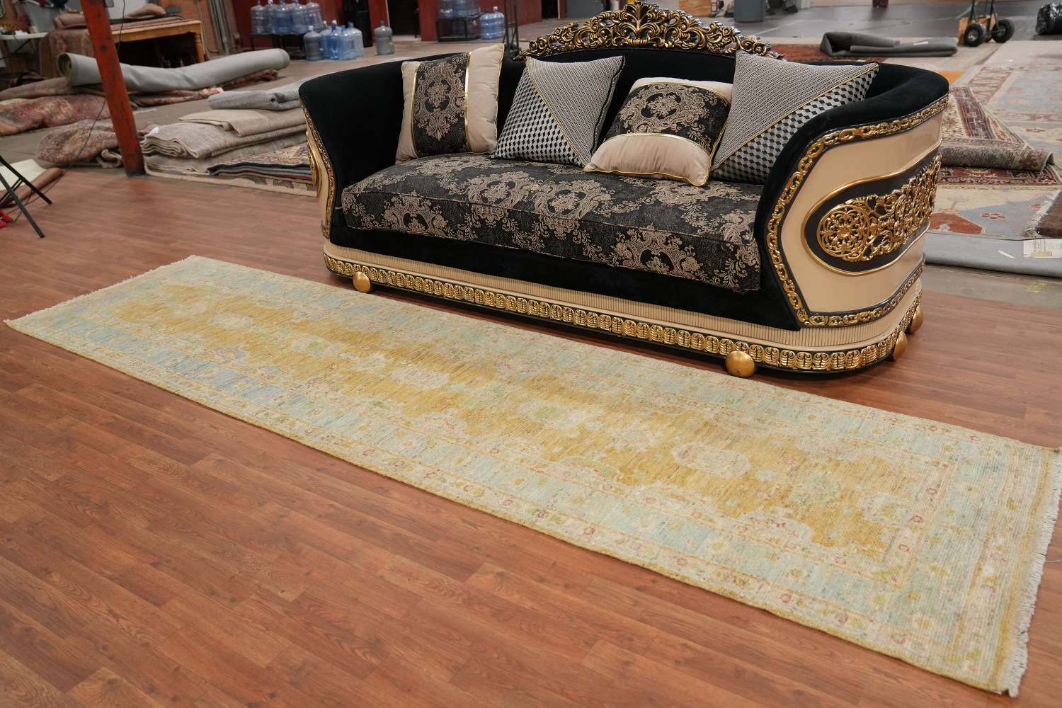 Vegetable Dye Oushak Turkish Runner Rug 3x12