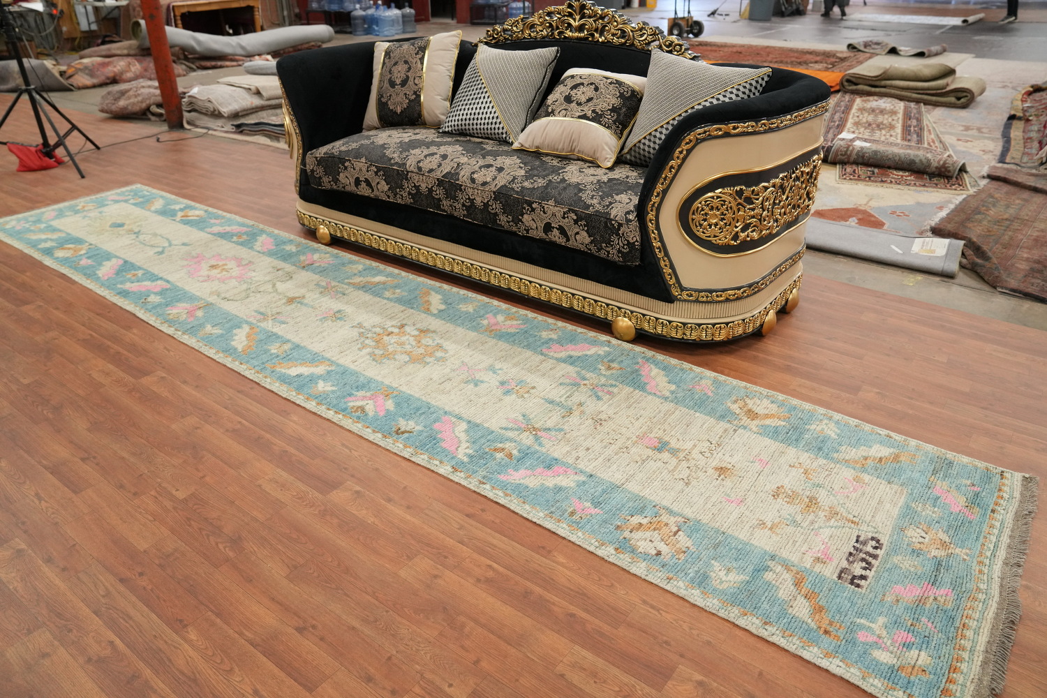 Vegetable Dye Oushak Turkish Runner Rug 3x16