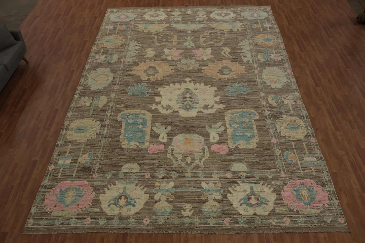 Classic Oushak Vegetable Dye Large Rug 12x18 with Rich Textured Details