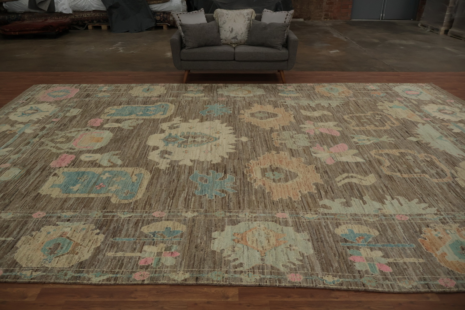 Classic Oushak Vegetable Dye Large Rug 12x18 with Rich Textured Details