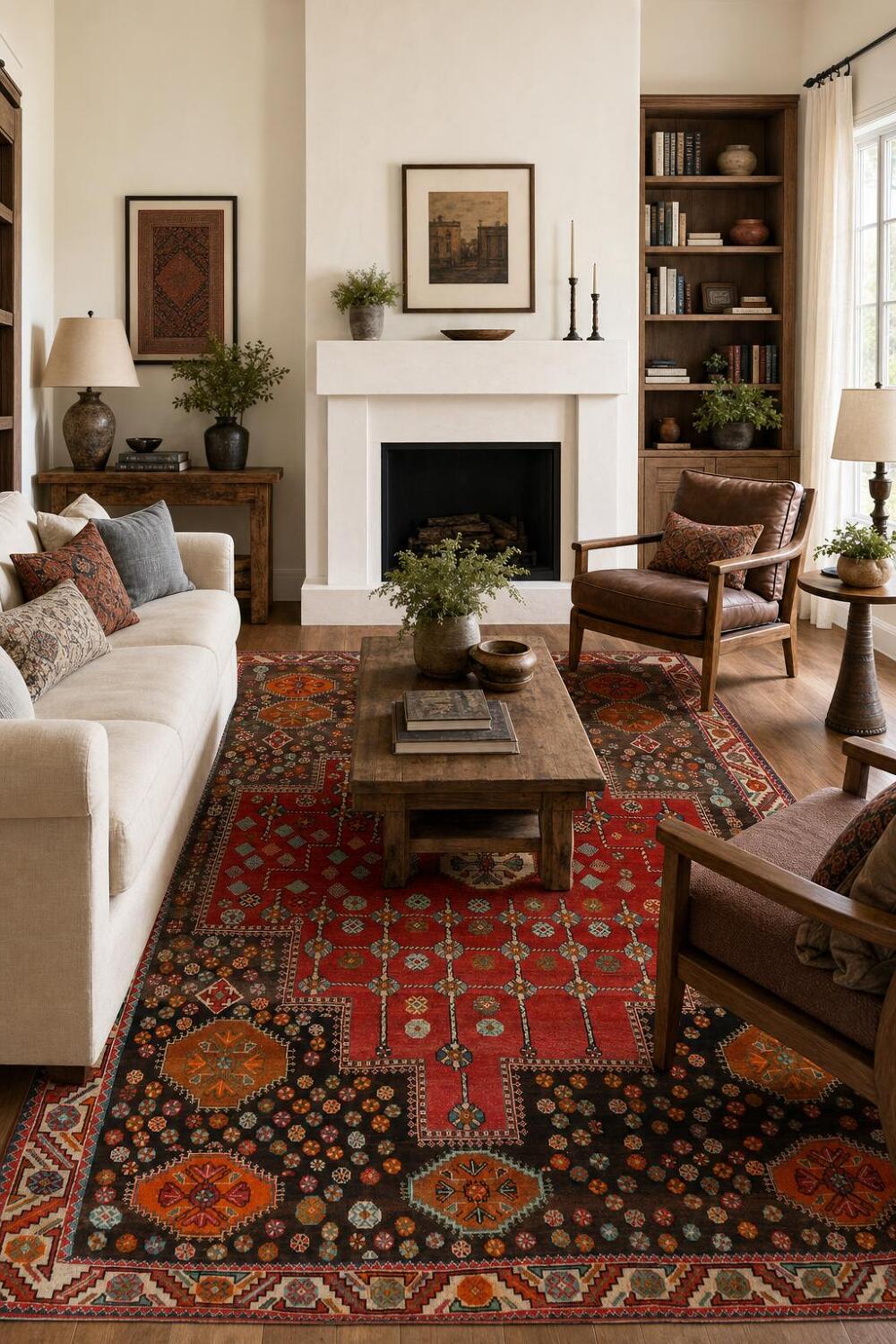 Vintage Geometric Shiraz Persian Area Rug 6x10