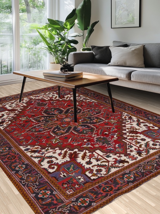 Handmade Red Heriz Persian Area Rug 7x10