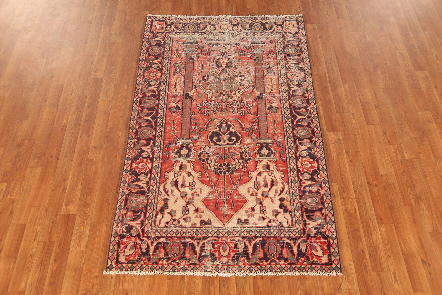 Animals Wool Antique Kashan Persian Rug 4x6