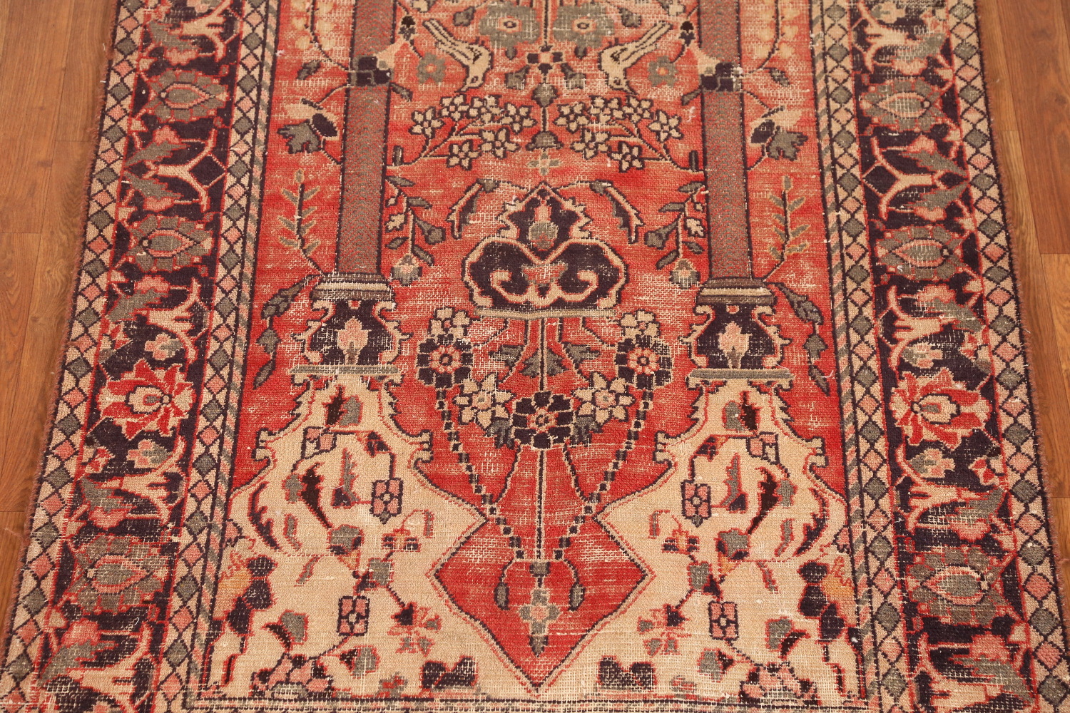 Animals Wool Antique Kashan Persian Rug 4x6