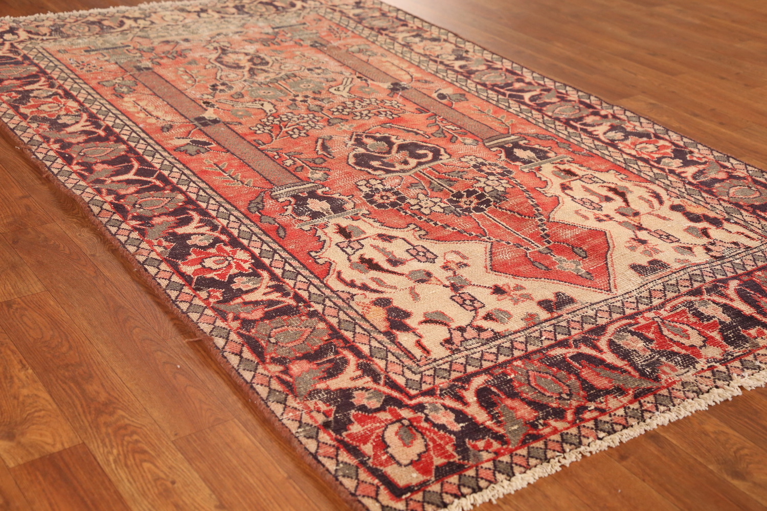 Animals Wool Antique Kashan Persian Rug 4x6
