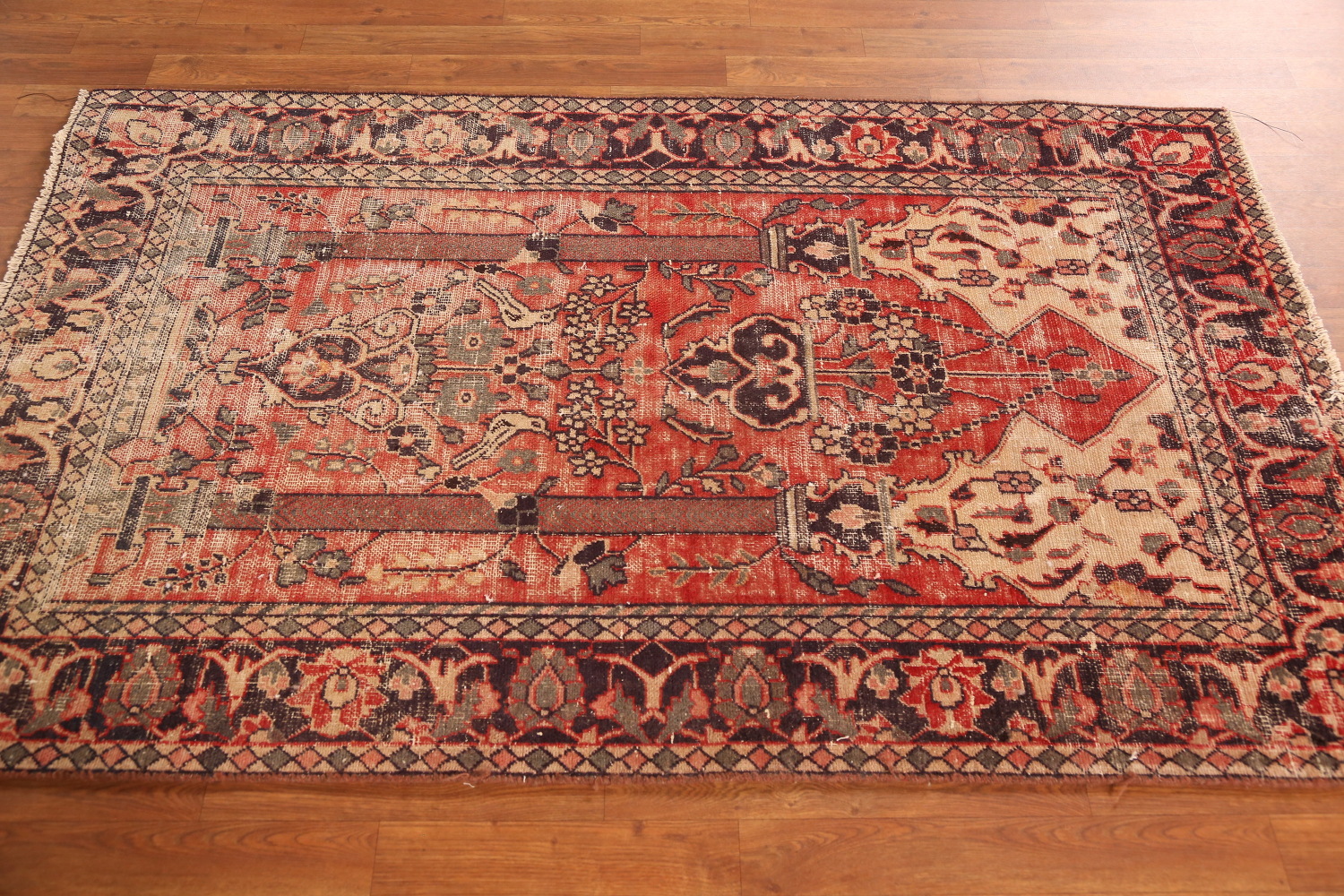 Animals Wool Antique Kashan Persian Rug 4x6