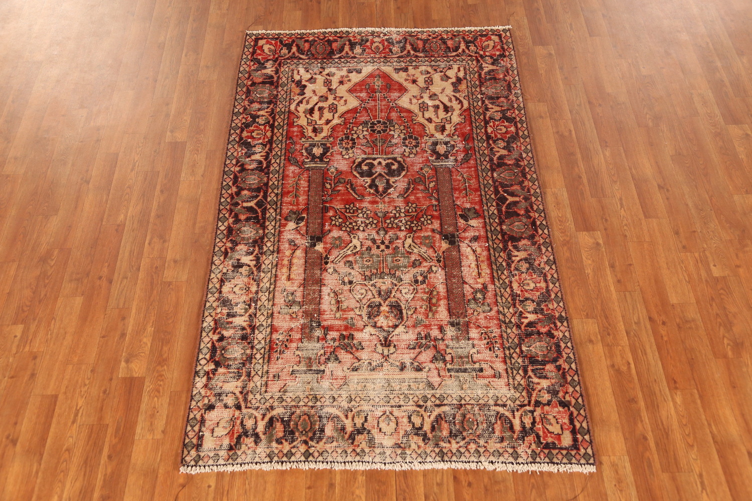 Animals Wool Antique Kashan Persian Rug 4x6