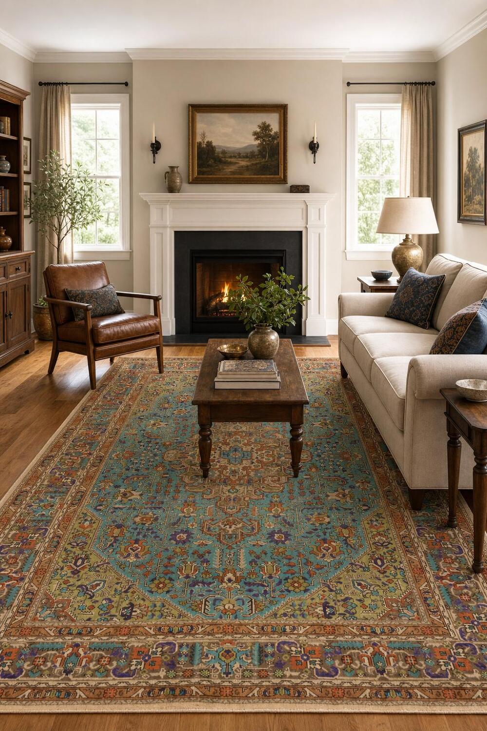 Vintage Blue Tabriz Persian Area Rug 7x10
