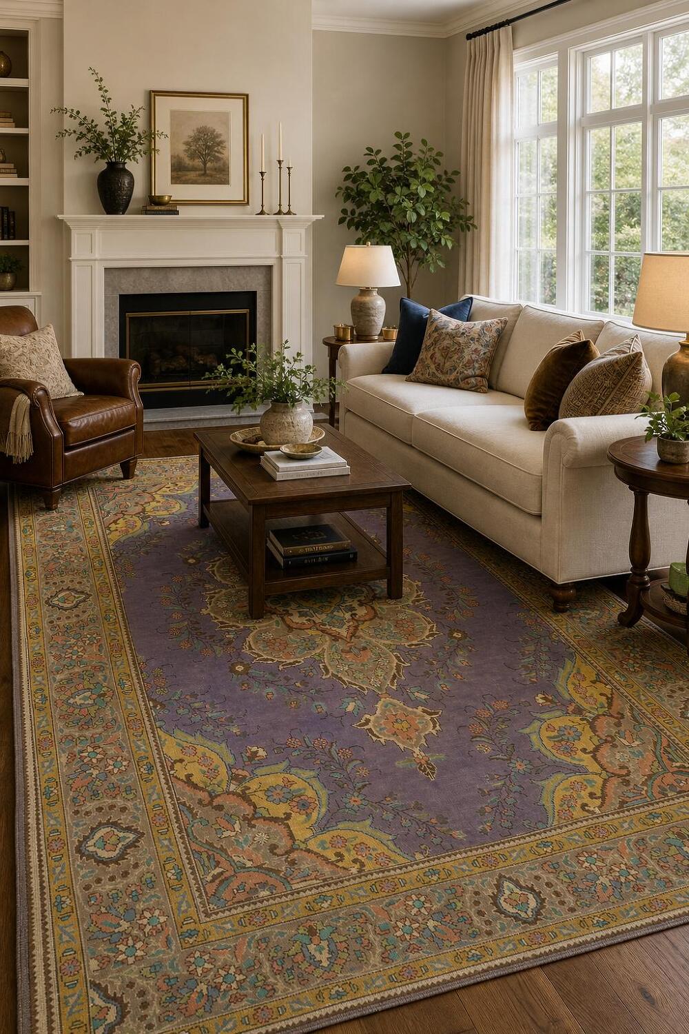 Purple Wool Vintage Tabriz Persian Area Rug 7x10