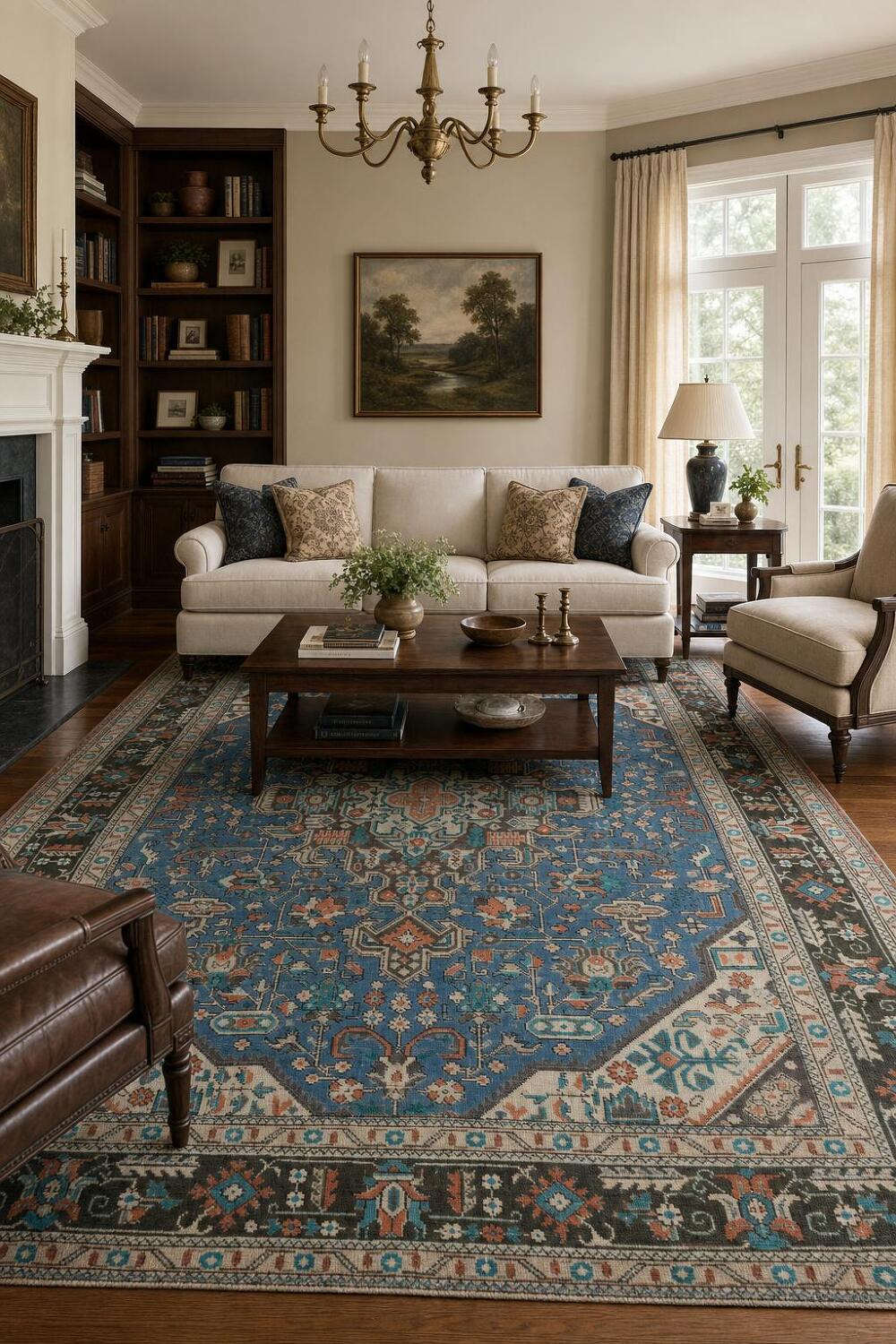 Geometric Blue Tabriz Persian Area Rug 7x9