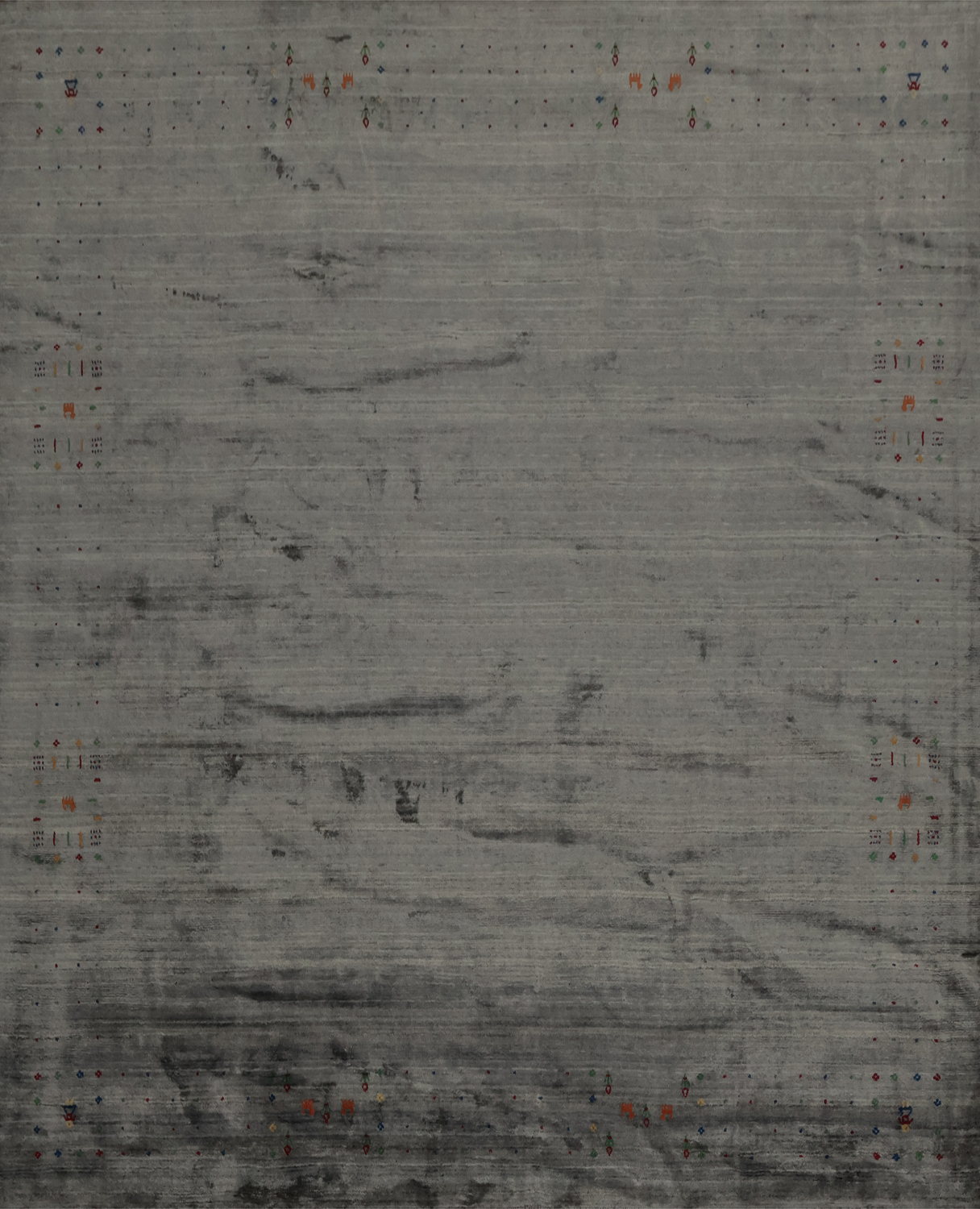 Square Gabbeh Area Rug 10x10 with Artistic Corner Embellishments