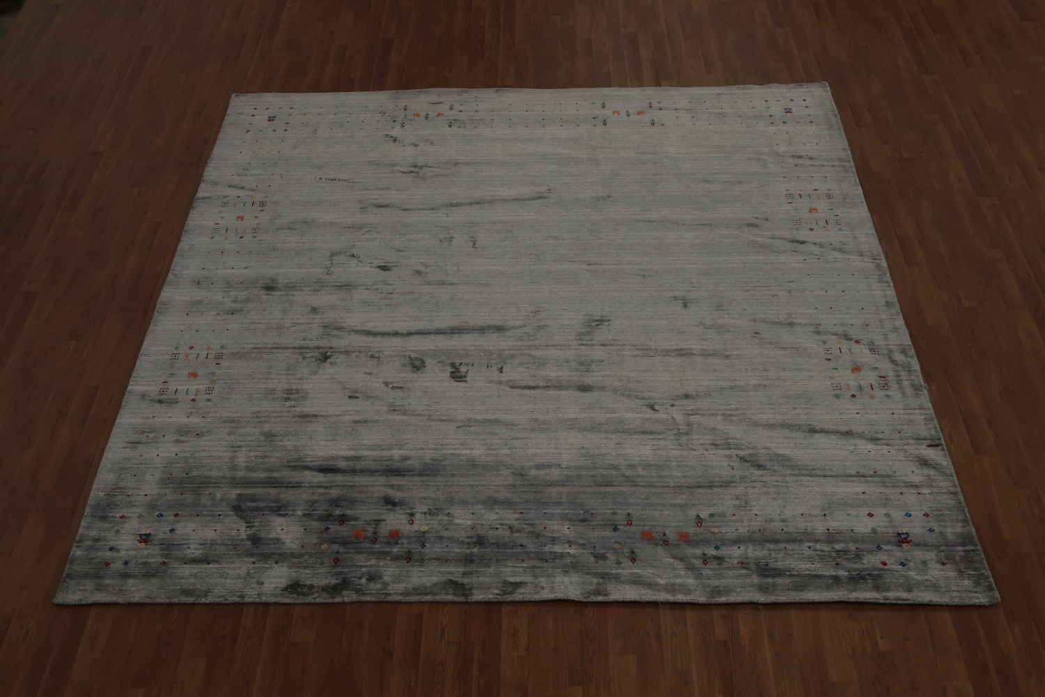 Square Gabbeh Area Rug 10x10 with Artistic Corner Embellishments
