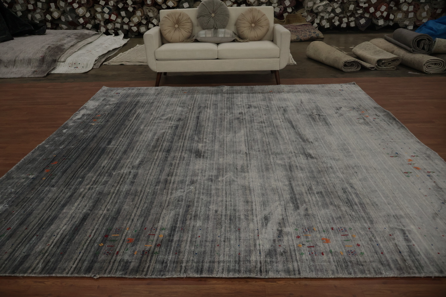 Square Gabbeh Area Rug 10x10 with Artistic Corner Embellishments