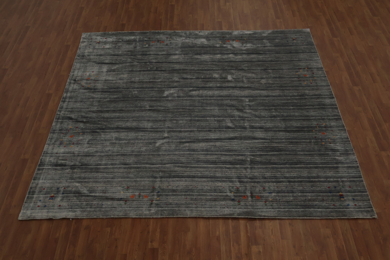 Square Gabbeh Area Rug 10x10 with Artistic Corner Embellishments
