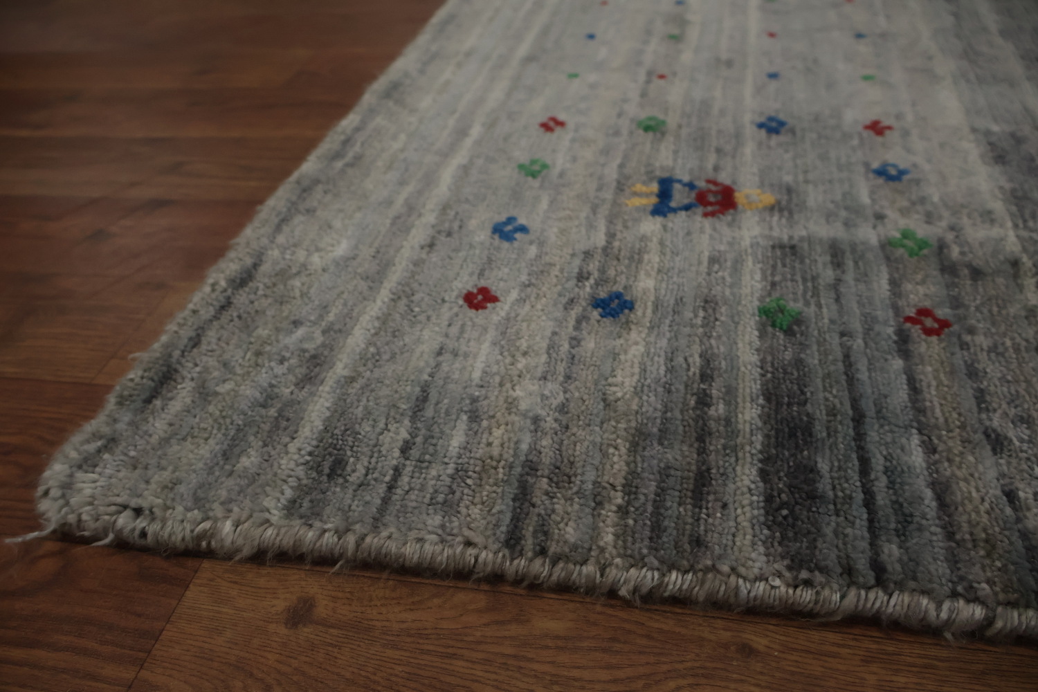 Square Gabbeh Area Rug 10x10 with Artistic Corner Embellishments