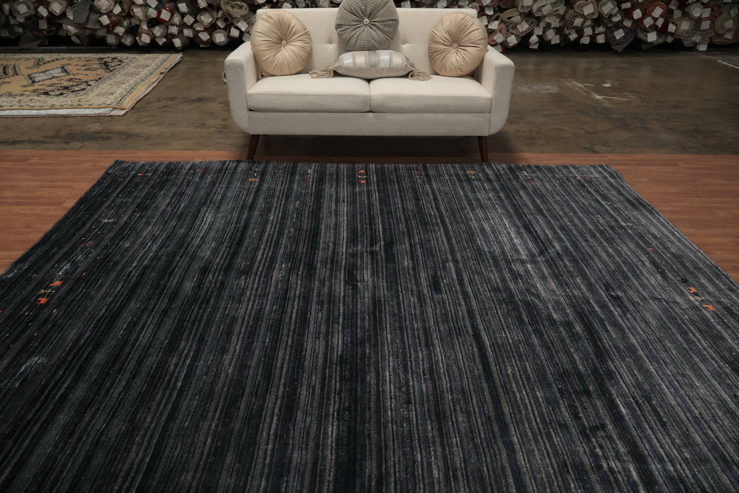 Minimalist Gabbeh Aquare Area Rug 10x10 with Hints of Color Patterns