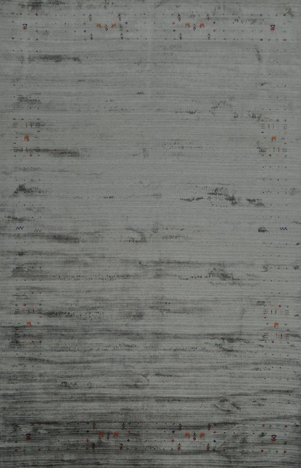 Premium Gabbeh Area Rug 8x12 in Sleek Silver Tone with Patterns