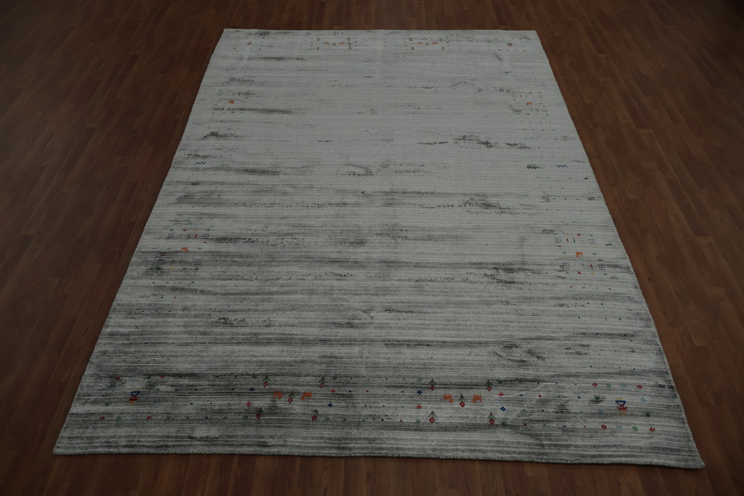Premium Gabbeh Area Rug 8x12 in Sleek Silver Tone with Patterns