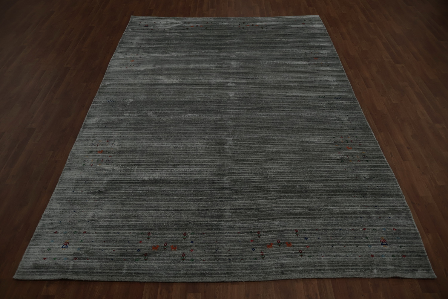 Premium Gabbeh Area Rug 8x12 in Sleek Silver Tone with Patterns