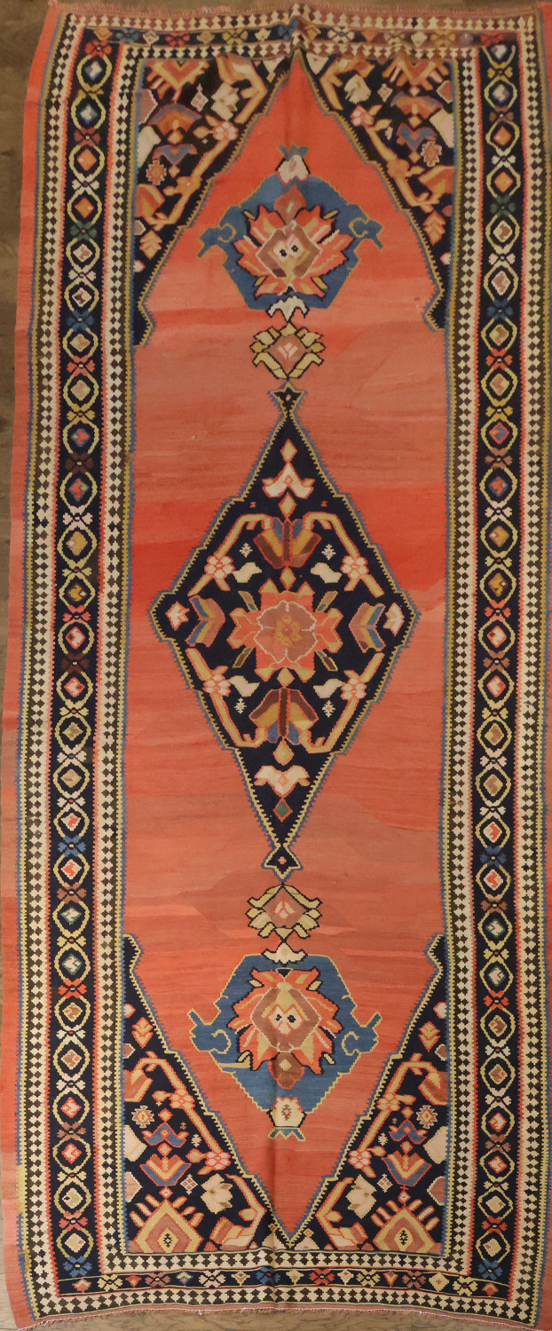 Old Vegetable Dye Kilim Senneh Persian Runner Rug 6x14