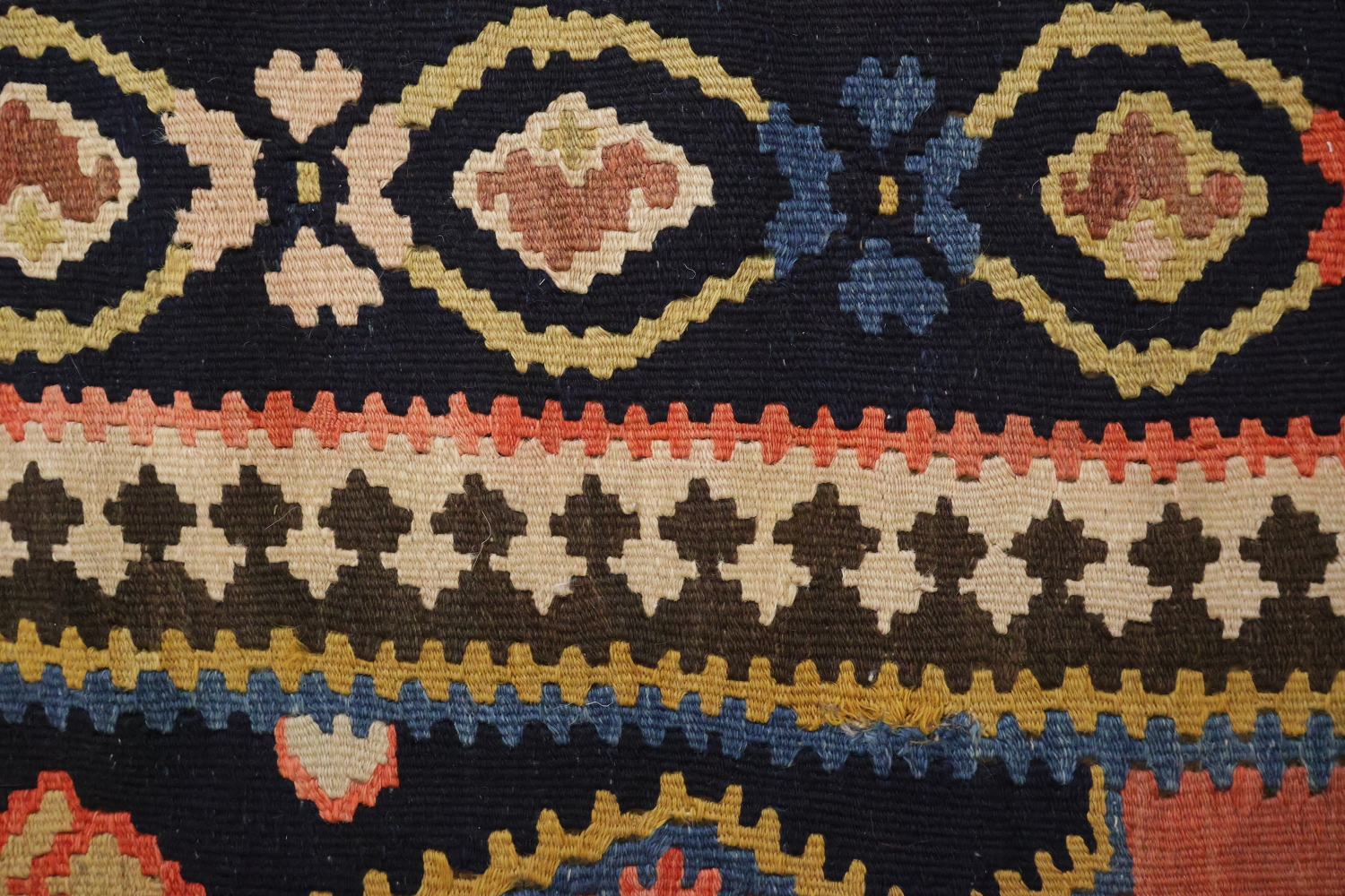 Old Vegetable Dye Kilim Senneh Persian Runner Rug 6x14