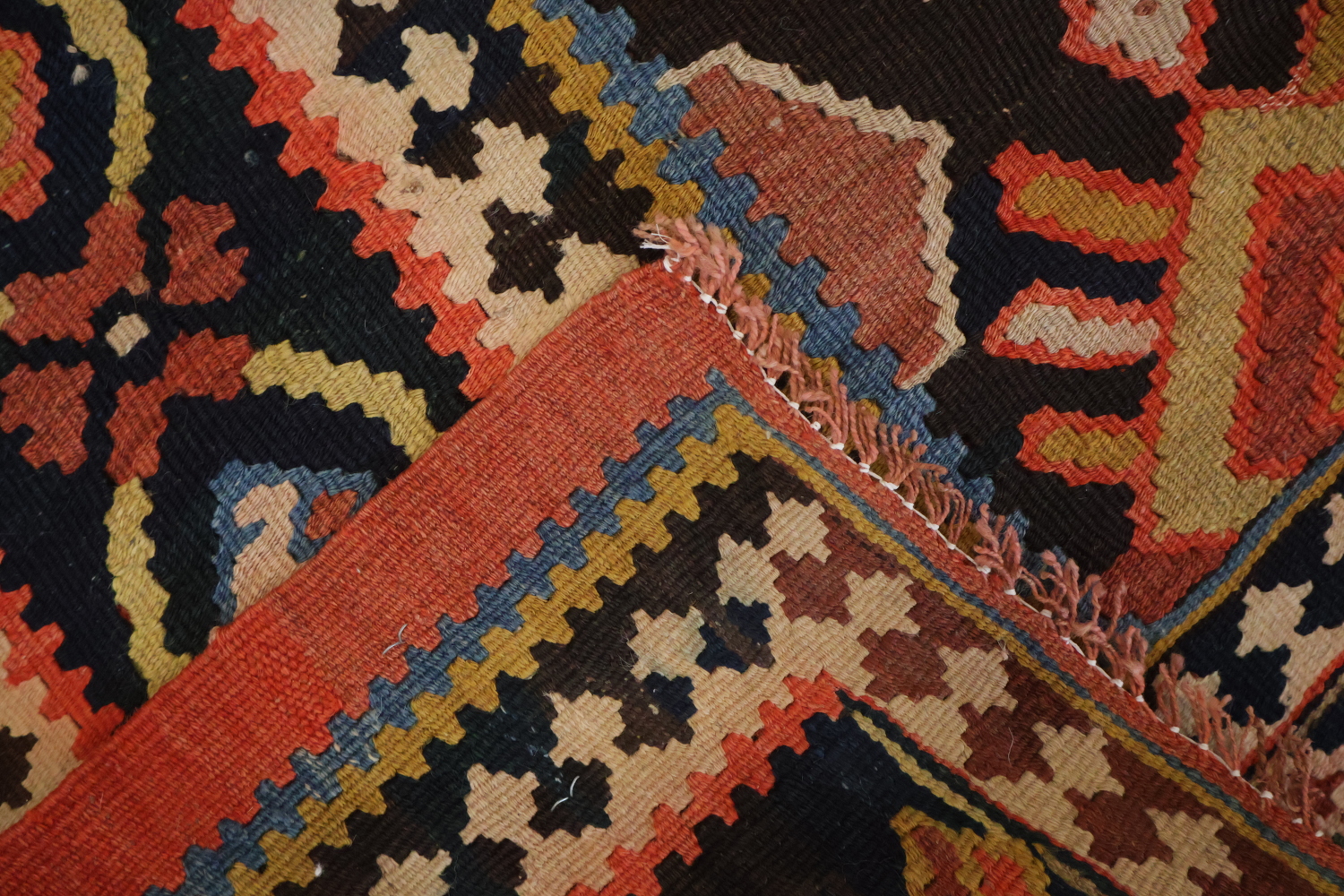 Old Vegetable Dye Kilim Senneh Persian Runner Rug 6x14