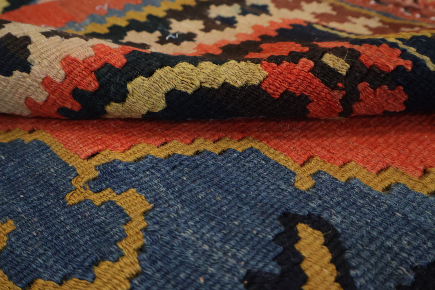 Old Vegetable Dye Kilim Senneh Persian Runner Rug 6x14