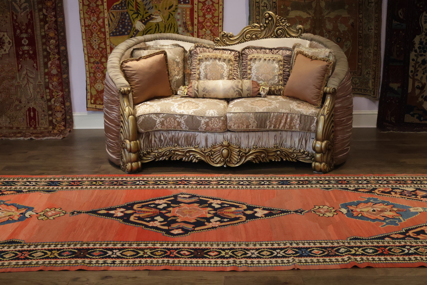 Old Vegetable Dye Kilim Senneh Persian Runner Rug 6x14