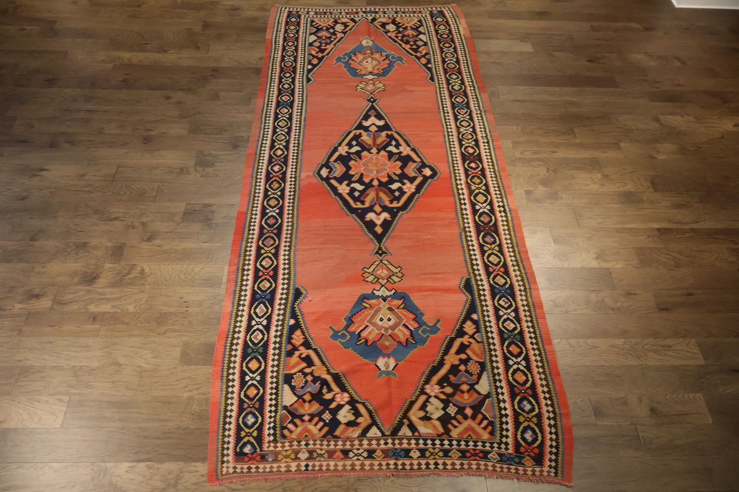 Old Vegetable Dye Kilim Senneh Persian Runner Rug 6x14