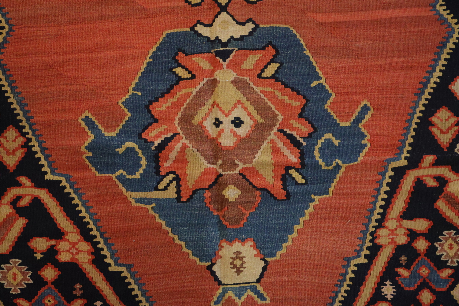 Old Vegetable Dye Kilim Senneh Persian Runner Rug 6x14