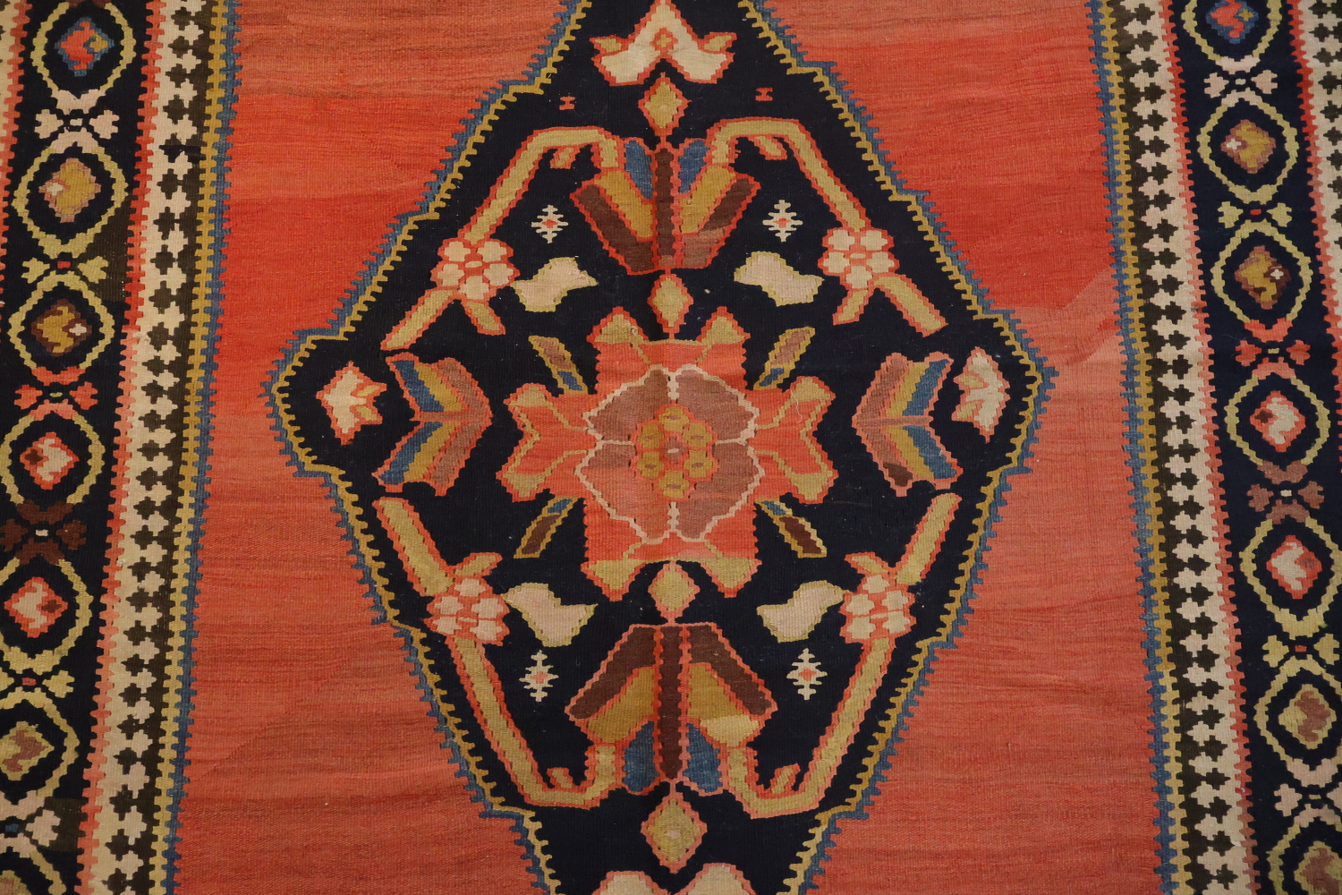 Old Vegetable Dye Kilim Senneh Persian Runner Rug 6x14