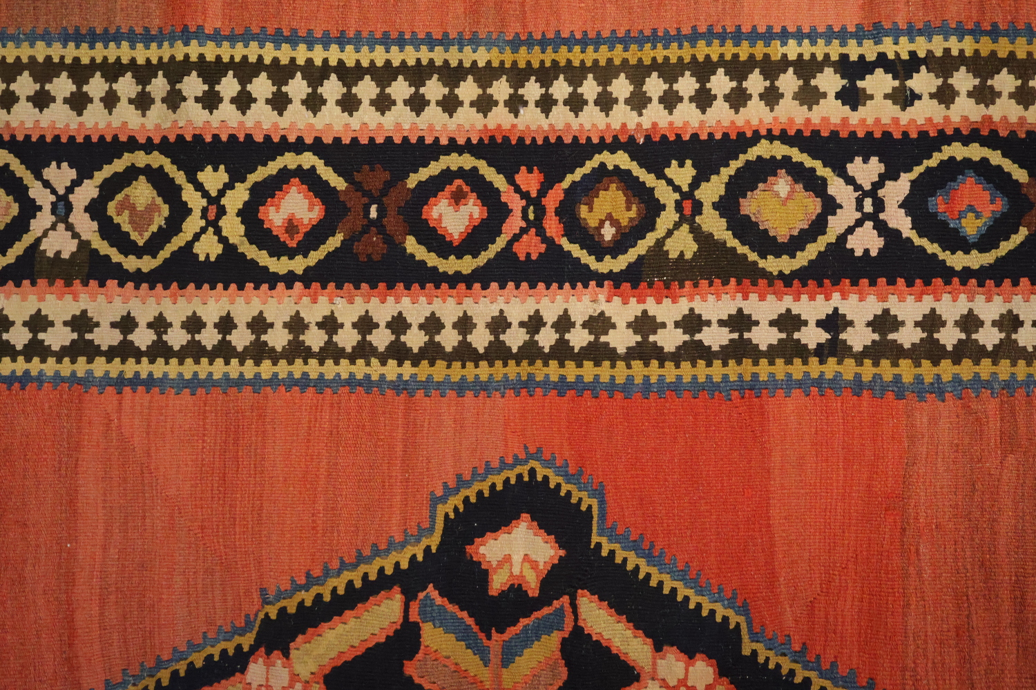 Old Vegetable Dye Kilim Senneh Persian Runner Rug 6x14