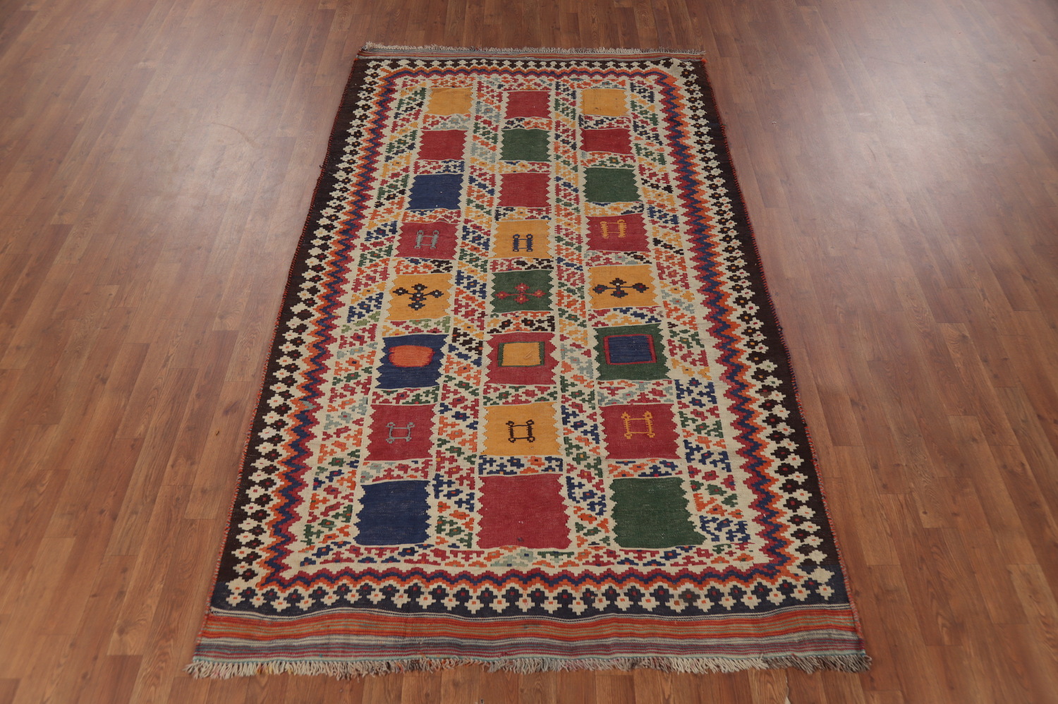 Antique Vegetable Dye Kilim Qashqai Persian Area Rug 5x9