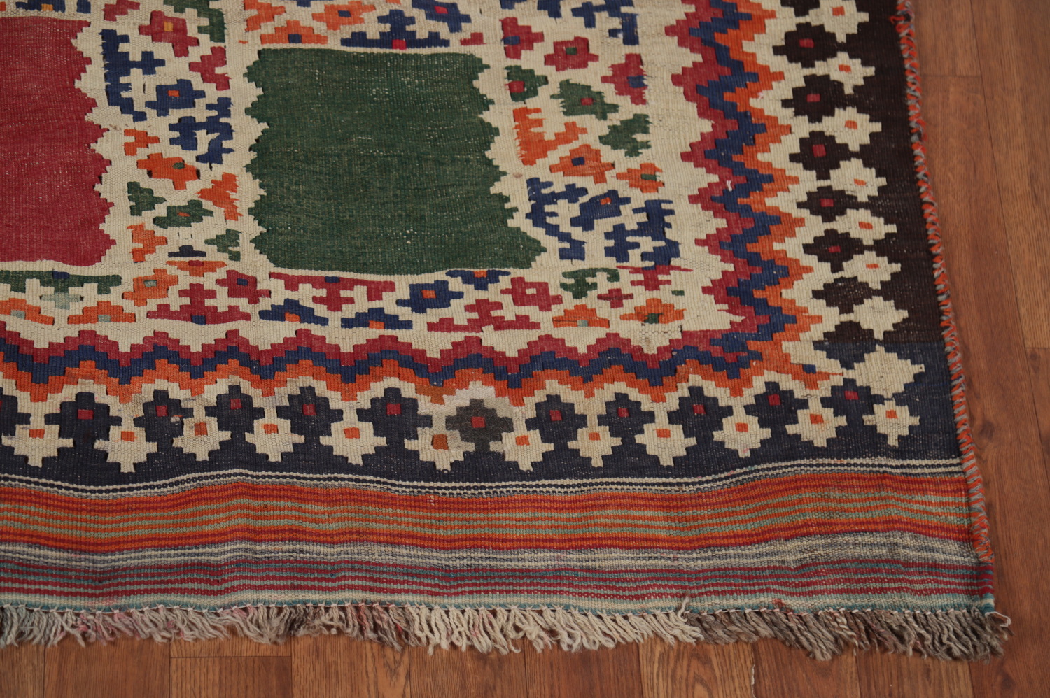 Antique Vegetable Dye Kilim Qashqai Persian Area Rug 5x9