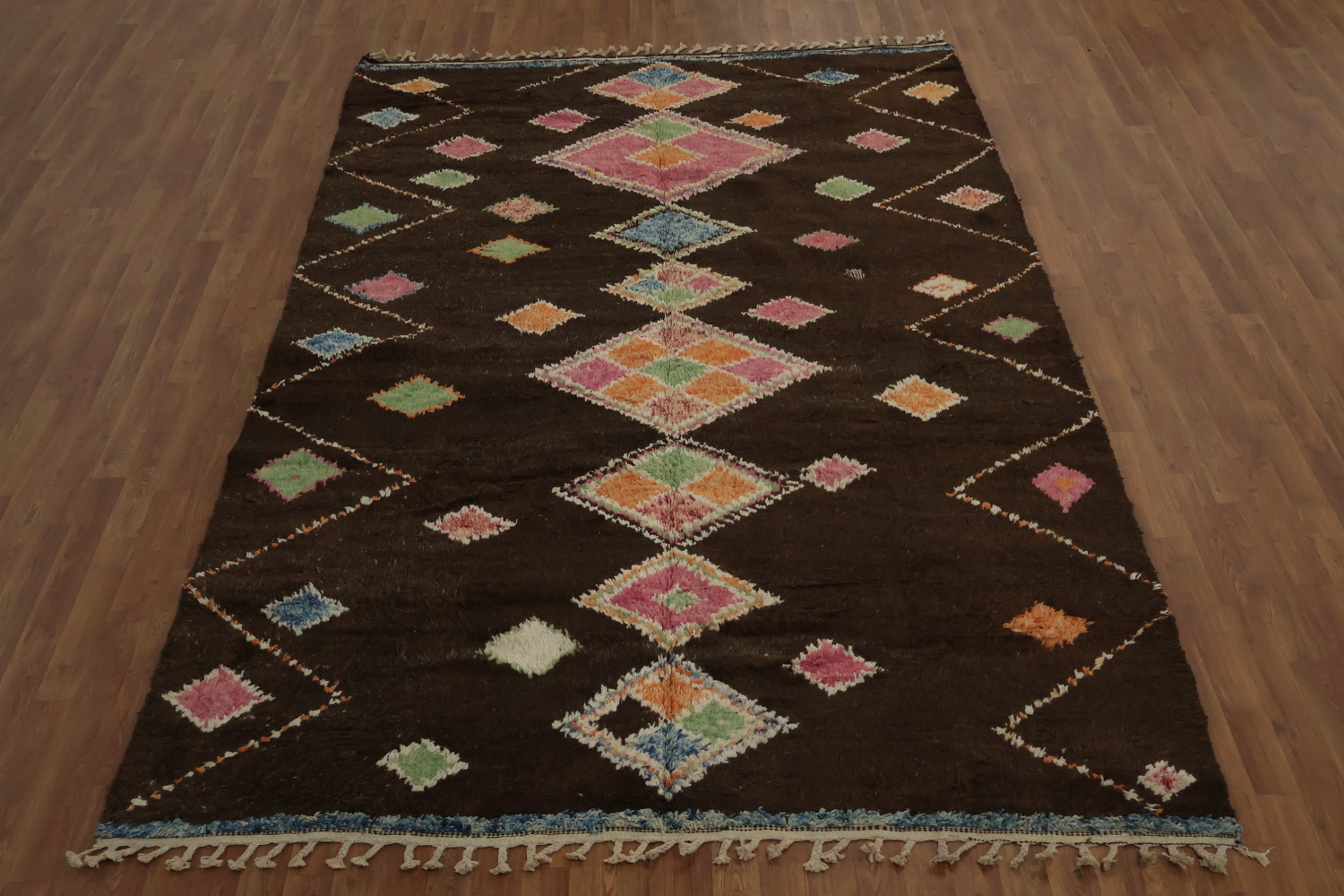 Dark Brown Moroccan Area Rug 7x10 with Bold Geometric Colors