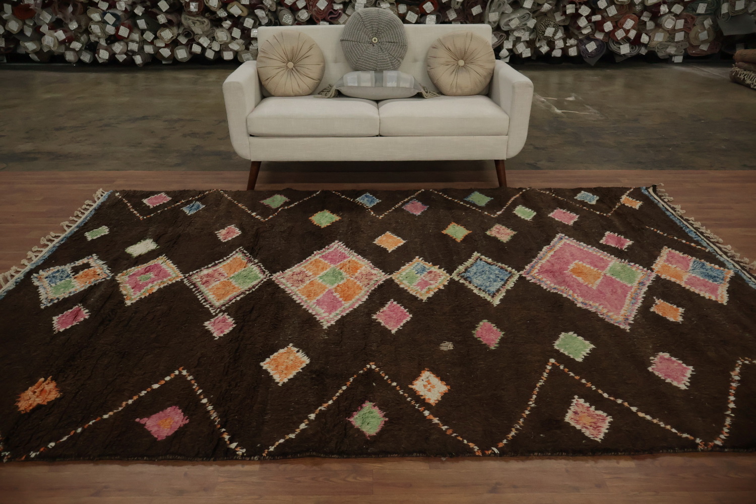 Dark Brown Moroccan Area Rug 7x10 with Bold Geometric Colors
