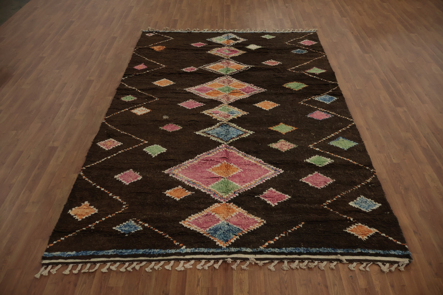 Dark Brown Moroccan Area Rug 7x10 with Bold Geometric Colors