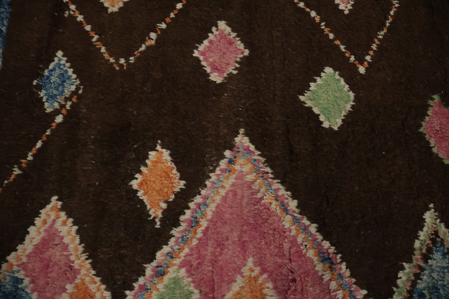 Dark Brown Moroccan Area Rug 7x10 with Bold Geometric Colors