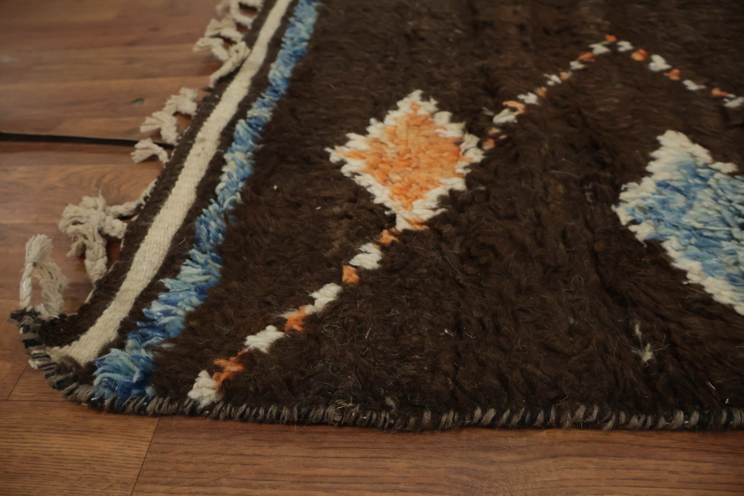 Dark Brown Moroccan Area Rug 7x10 with Bold Geometric Colors