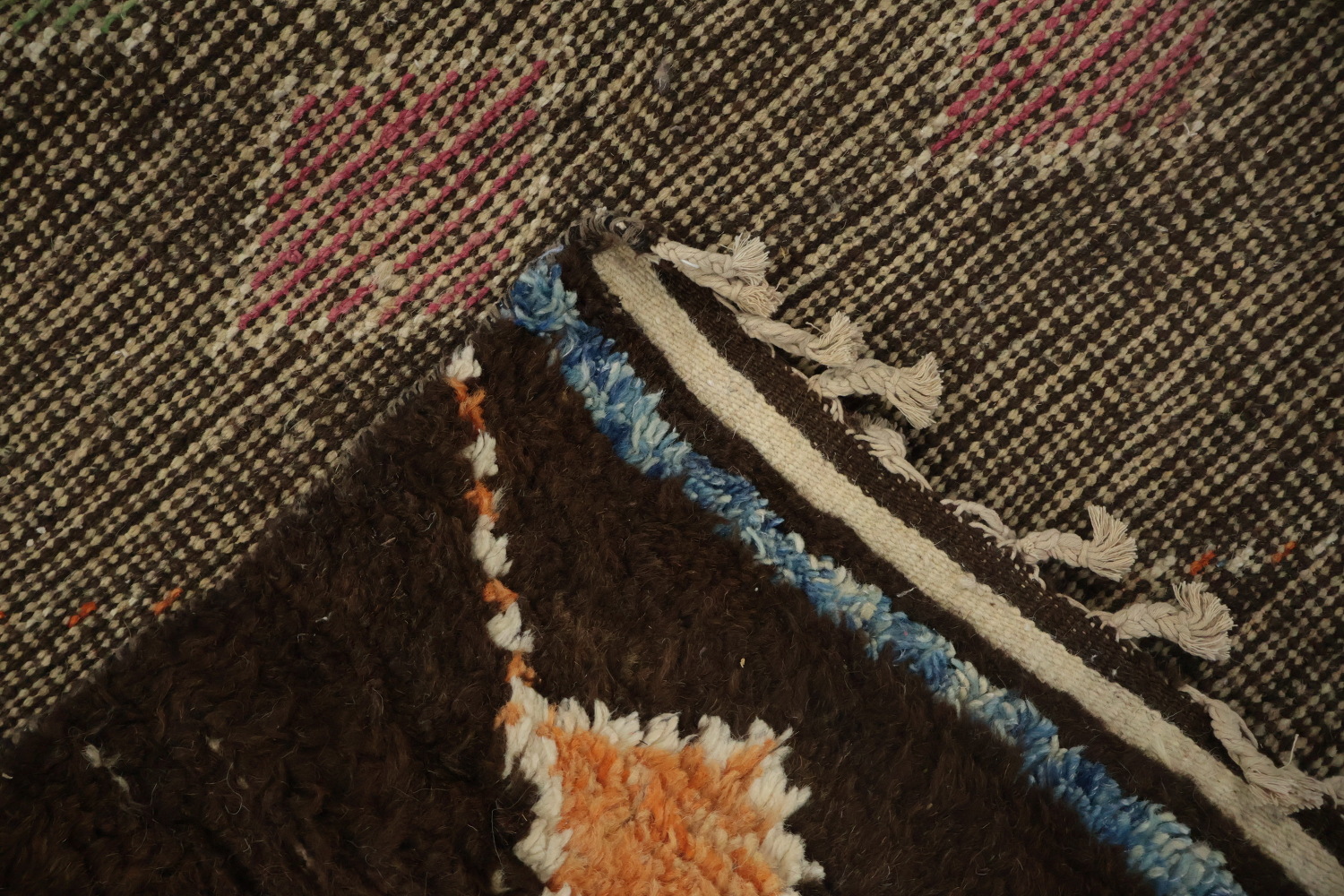 Dark Brown Moroccan Area Rug 7x10 with Bold Geometric Colors