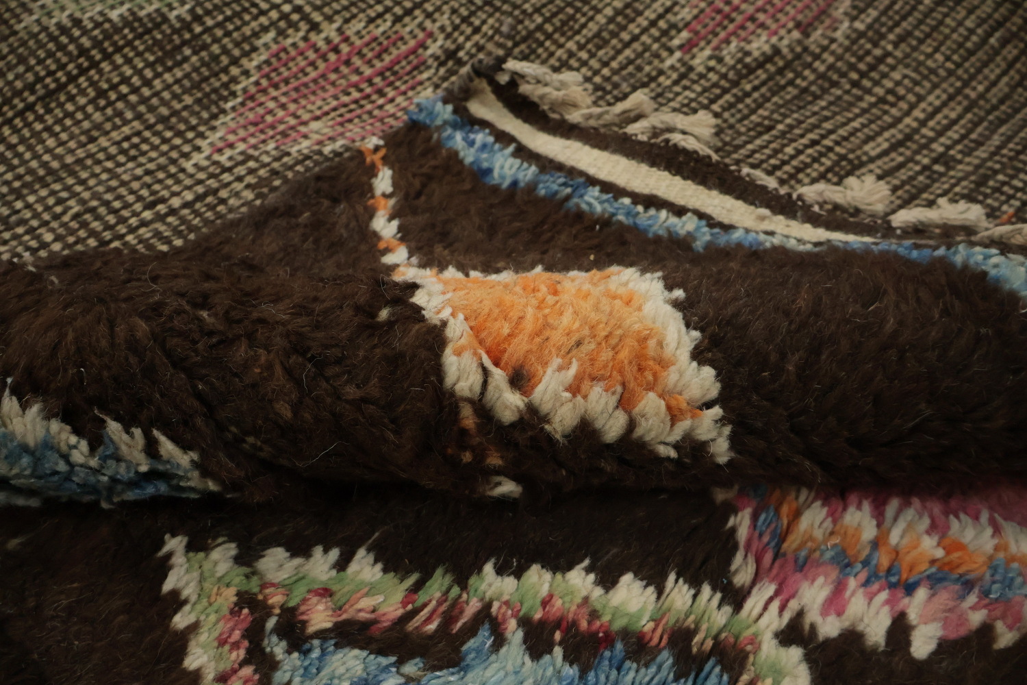 Dark Brown Moroccan Area Rug 7x10 with Bold Geometric Colors
