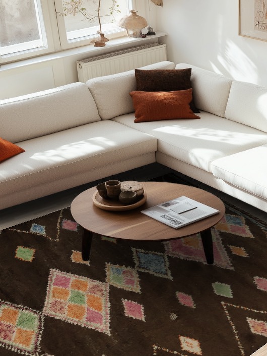 Dark Brown Moroccan Area Rug 7x10 with Bold Geometric Colors