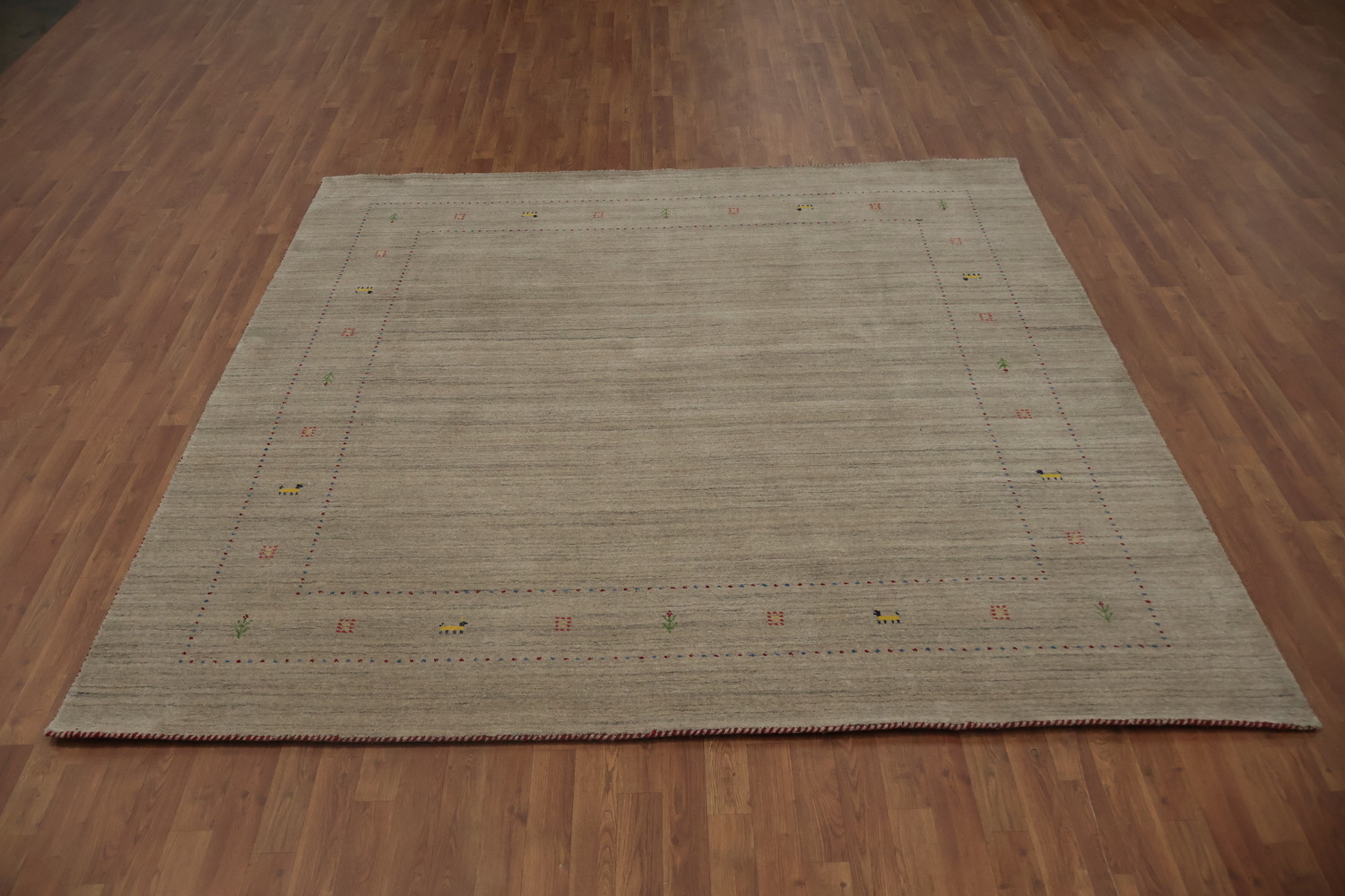 Brown Gabbeh Square Area Rug 8x8 with Intricate Border Details