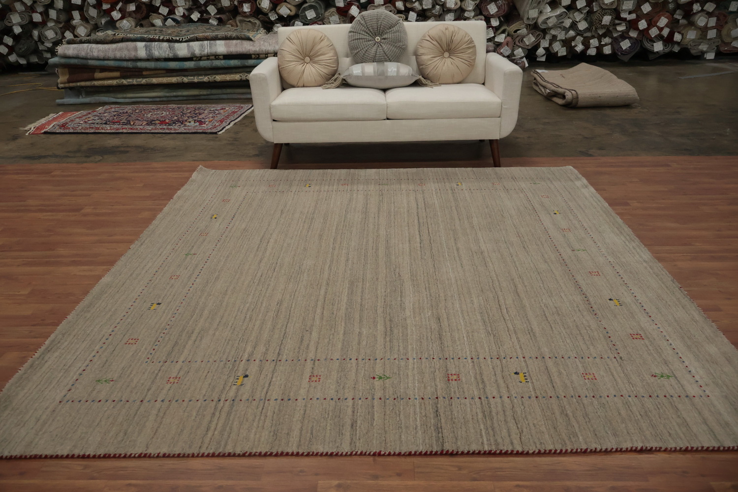 Brown Gabbeh Square Area Rug 8x8 with Intricate Border Details