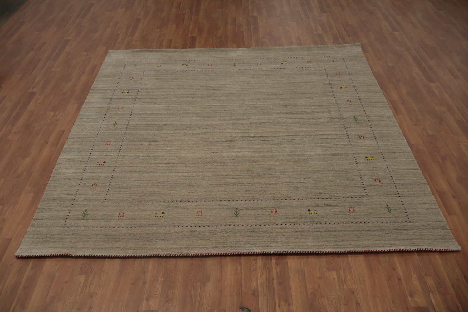 Brown Gabbeh Square Area Rug 8x8 with Intricate Border Details