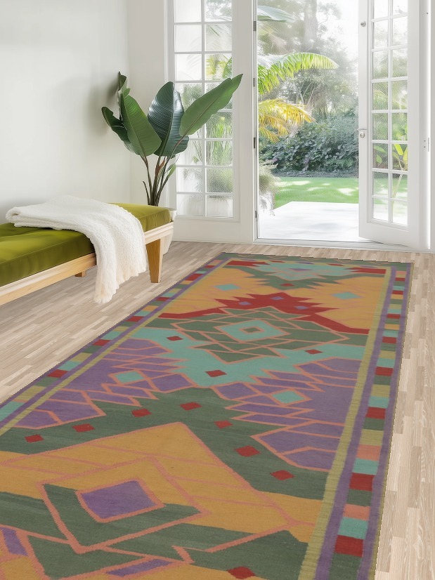 Geometric Kilim Wool Oriental Runner Rug 4x13