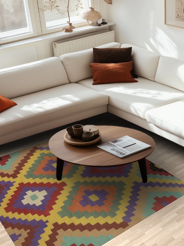 Colorful Square Kilim Wool Oriental Area Rug 6x6