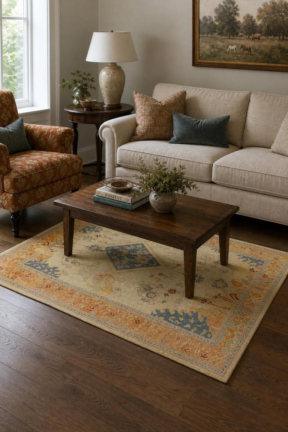 Vegetable Dye Wool Oushak Turkish Rug 4x7