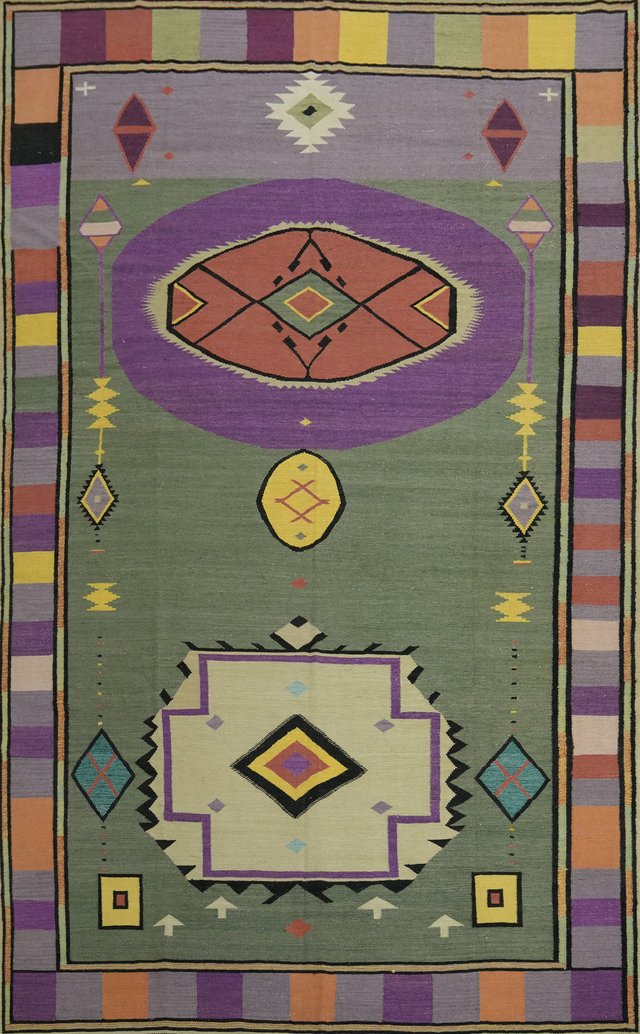 Green Wool Kilim Vegetable Dye Large Rug 10x15